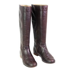 FRYE BROWN GENUINE LEATHER LOW HEEL ROUND TOE SIDE ZIP BOOTS SHOES Sz 7.5M